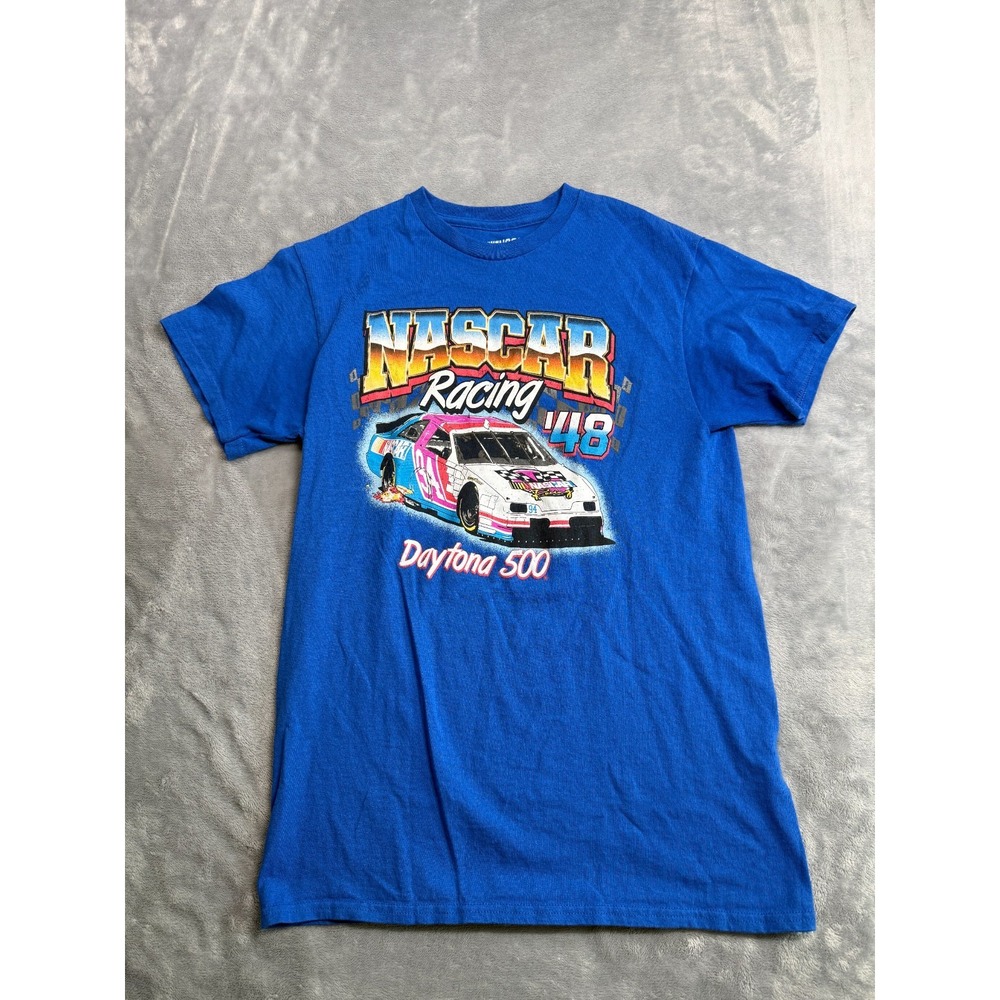NASCAR Car Racing 48 Daytona 500 T Shirt Mens Small Blue Cotton Graphic Print